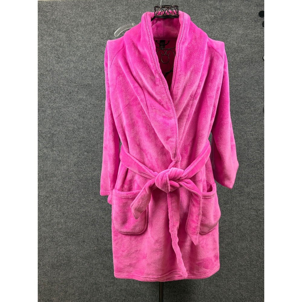 Victoria's Secret Hot Pink Plush Fuzzy Fleece Robe Bathrobe M/L Medium Large EUC